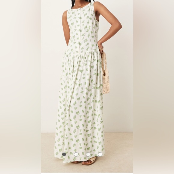 ASOS DESIGN slash neck button down dropped waist maxi dress green floral 6 New - Picture 1 of 16